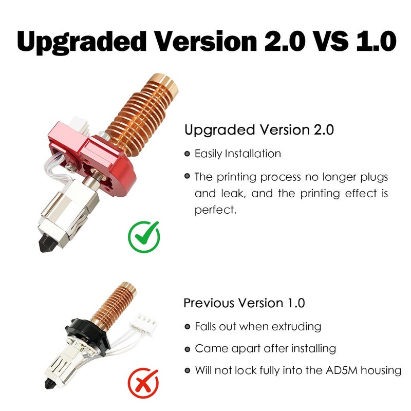 HzdaDeve 3PK Upgrade 2.0 Version 0.25MM 0.4MM 0.6MM Ceramic Hotend Kit for Adventurer 5M/5M Pro Hot End Kit Extruder Printer Head Quick-Detachable Hardened Nozzle Heating Rod Heat Sink for Flashforge - Image 2